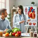 DALL·E 2024-07-05 14.23.09 – Clinical dietitian in Katowice providing nutrition advice to combat heart diseases. The image should depict a professional dietitian consulting with a