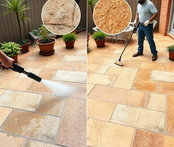 Czy czyszczenie kamienia piaskowca myjką ciśnieniową uszkodzi taras?