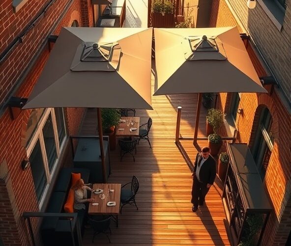 Jak optymalnie ustawić parasole restauracyjne na małym tarasie?