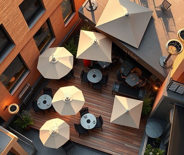 Jak optymalnie ustawić parasole restauracyjne na małym tarasie?
