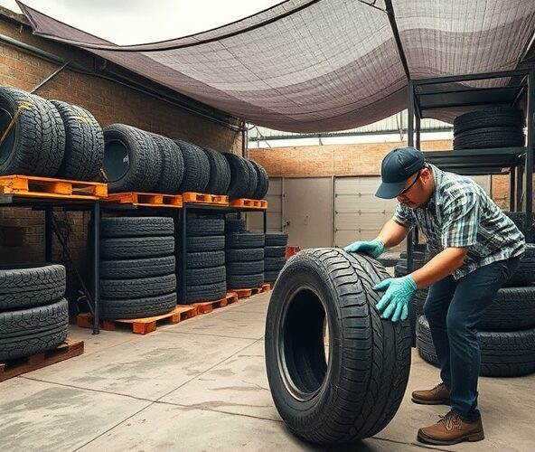 Jak zmniejszyć uszkodzenia opon przechowywanych na dworze w małym warsztacie?