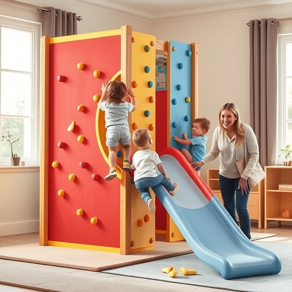 ścianka wspinaczkowa ze zjeżdżalnią